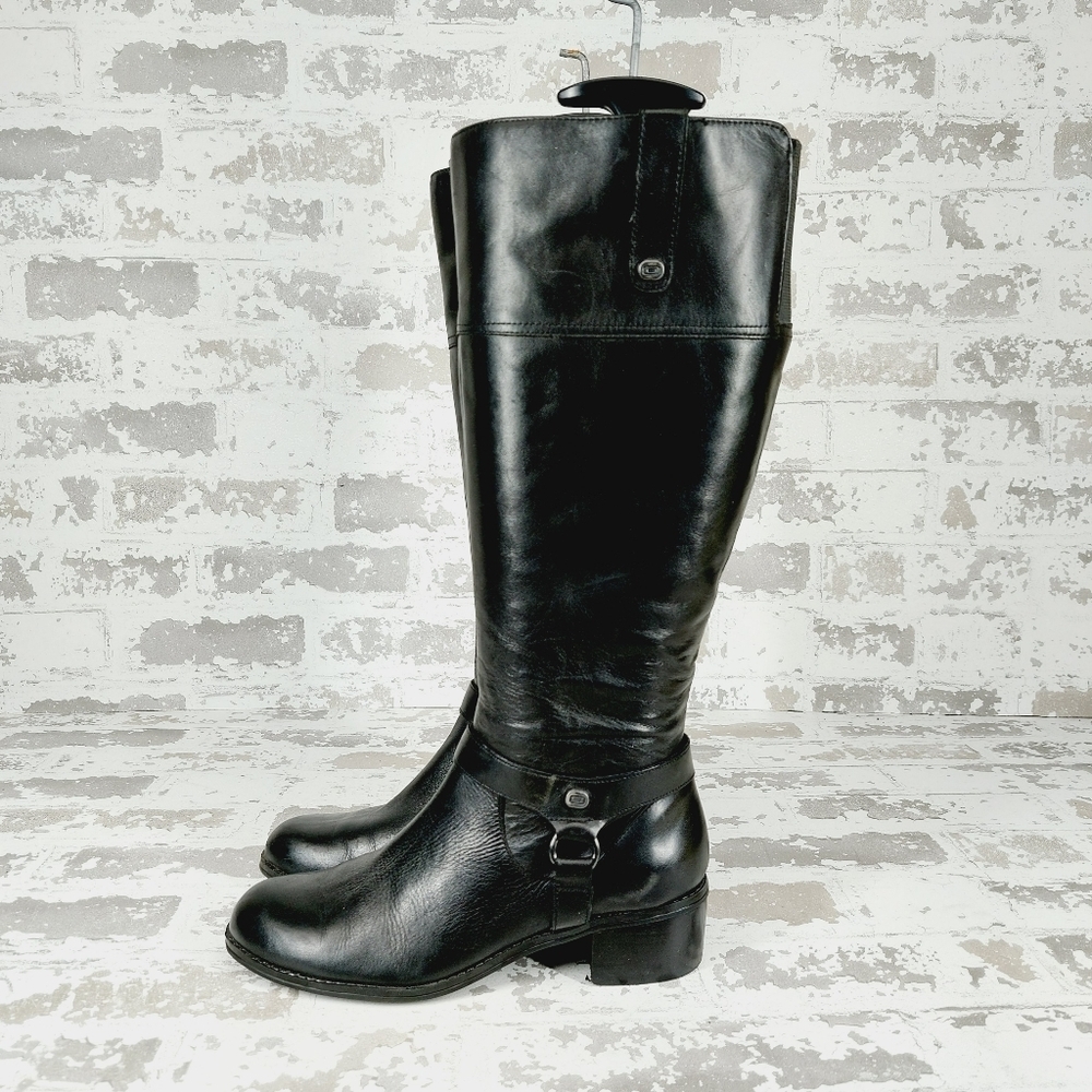 Bandolino Calliope Black Leather Side Zip Classic Riding Knee High Boots T689